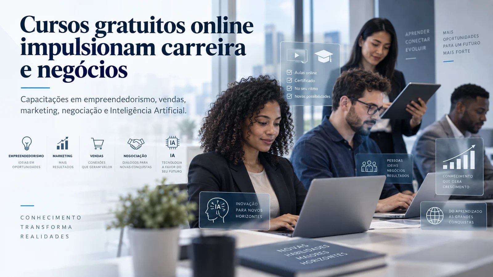Cursos gratuitos oferecem capacitação em empreendedorismo, vendas, inteligência artificial e negócios digitais